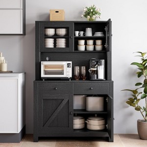 Kitchen Pantry Cabinet with Microwave Stand, Freestanding Hutch Cabinet with Buffet Cupboard, Tall Storage Cabinets with Adjustable Shelves - 1 of 4