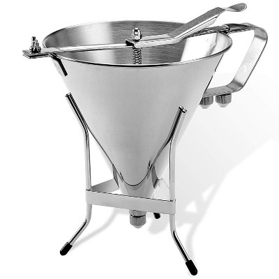 O'Crème Confectionery Funnel With Stand and Three Nozzles - Stainless Steel Commercial Grade Cake Decorating Tool - Precise Dispensing and Filling
