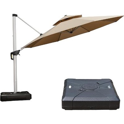 PURPLE LEAF 12ft Outdoor Patio Umbrella Offset Cantilever Umbrella with Base 360 Degree Rotation Round Market Umbrella for Deck Pool and Garden