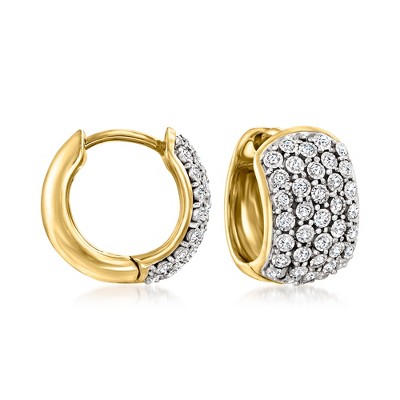 Ross-Simons 0.25 ct. t.w. Pave Diamond Huggie Hoop Earrings in 18kt Gold Over Sterling