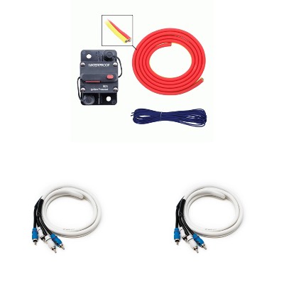 Metra MLAK8-10 50 Amp Breaker 8GA Tinned Pure Copper 10 foot Marine Wiring Kit with (2) 2 Meter Marine RCA Cables