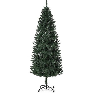 Clearance! 6FT Slim Pre-Lit Pencil Christmas Tree, 250 Color-Changing LEDs, 8 Modes, Hinged Branches, Metal Base - 1 of 4