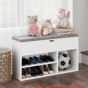 Living Room Shoe Storage Bench, Shoe Rack Benches w/ Cushioned Seat, 2 Tiers of Shelves, and Lift-Top Storage Box - 1 of 4