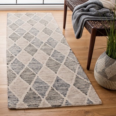 Blue and Beige Hand-Tufted Wool Geometric Runner Rug