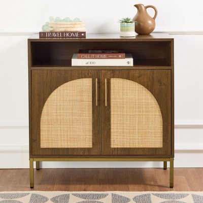 Best Choice Products Arched 2-Door Rattan Cabinet, Sideboard, Buffet, w/ Cord Cutout, Adjustable Storage Shelf