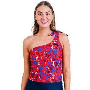 Calypsa Women's One Shoulder Layla Crop Swim Top WIth Built In Bra - 1 of 4