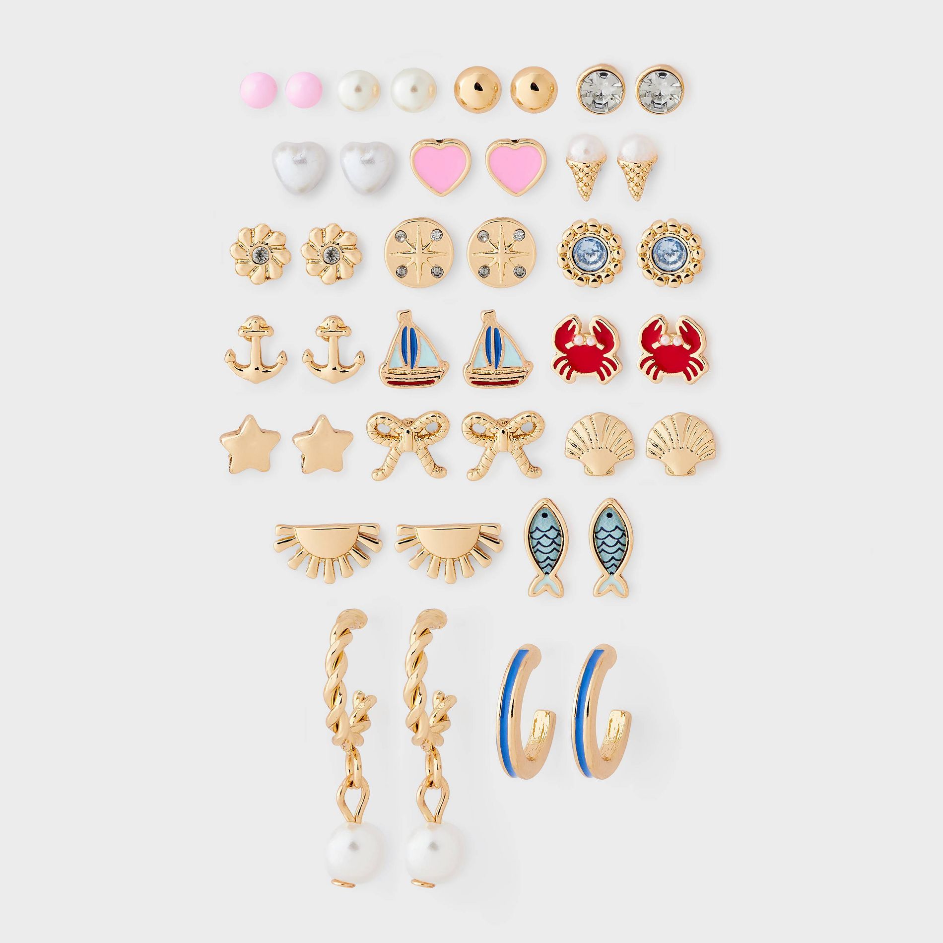 Girls' 20pk Crab and Bows Earrings Set - Cat & Jack™ Gold/Multi