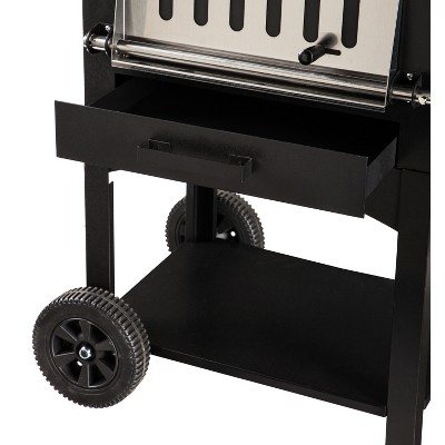 Black Steel Outdoor Charcoal Grill and Oven with Wheels