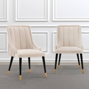 Set of 2 Eda Modern Velvet Upholstered Dining Chairs Cream - Manhattan Comfort - 1 of 4