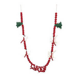 Storied Home Wool Felt Ball Garland with Reindeer, Trees "Merry Xmas" in Red and White and Green Color - 1 of 4