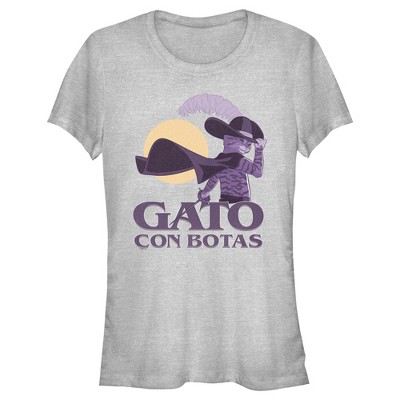 Juniors Womens Puss in Boots: The Last Wish Gato Con Botas  T-Shirt - Athletic Heather - Medium