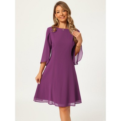 Женские платья INSPIRE CHIC Women's Chiffon Summer 3/4 Sleeve Crewneck Flowy Knee Length Midi Dress Large Dark Purple — фото 2