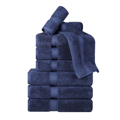 Egyptian Cotton Plush Heavyweight Absorbent Luxury 9 Piece Towel Set Navy Blue