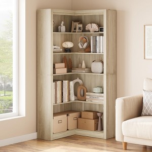 Farmhouse Corner Bookshelf, 71.8" L-Shaped Bookcase,  5-Tier Display Shelf with Storage for Living Room, Bedroom, Office - 1 of 4