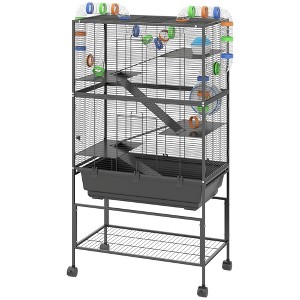5 Tier Hamster Cage, Rolling Rat Cage with Deep Tray, Storage Shelf, Big Exercise Wheel, Hut - 1 of 4