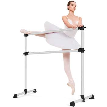 Goplus Double Ballet Barre Bar, Portable 4 FT Freestanding Dancing Bar w/  7” - 46” Adjustable Height, Barre Exercise Equipment Bar for Home School