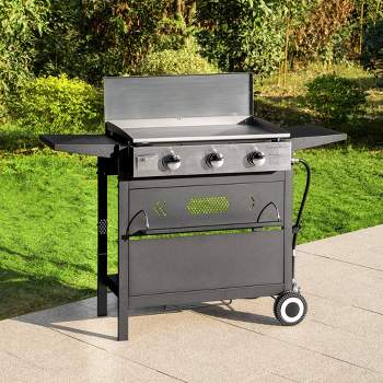 Captiva Designs GR20 3-Burner Portable Propane Gas Griddle with Cart and Lid - Black: Outdoor Cooking, Flat Top Grill