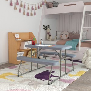 Emma and Oliver Kid's Easy Fold Waterproof, Stain and Impact Resistant Plastic Picnic Table with Benches and Steel Tube Frame - 1 of 4