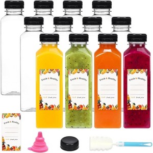 Plastic Juice Bottles with Caps, 12-Piece 12oz Clear Reusable Drink Containers - 1 of 4