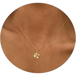 Dainty Birth Flower Necklace with Emerald Birthstone, 14K Gold Plated Cubic Zirconia Pendant, Birthday Gift for Women - 1 of 4