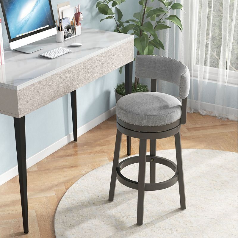 Tangkula Upholstered Swivel Bar Stool Wooden Bar Height Kitchen Chair w/ Back Gray, 3 of 9