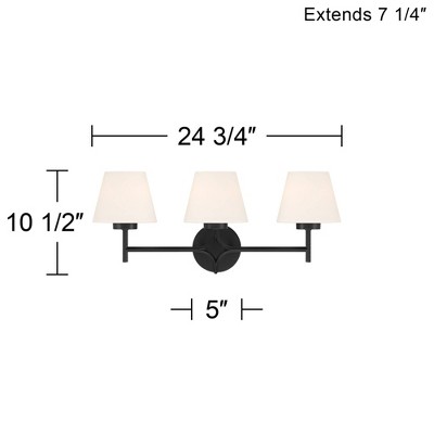 Matte Black 3-Light Bathroom Vanity Fixture with White Glass Shades