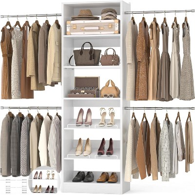 Aheaplus Closet Organizer with Extendable Hanging Rod, Walk-In Closet System Wardrobe with Adjustable Shelves