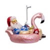 Kurt Adler Noble Gems Glass Ornament for Christmas Tree, Santa in Flamingo Pool Float - 2 of 4