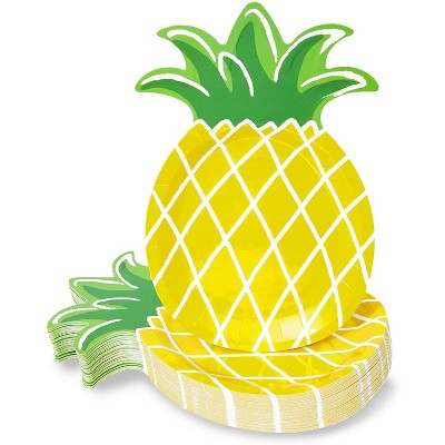 Blue Panda 48-Pack Die-Cut Pineapple Disposable Paper Plates Party Supplies 10"x6"