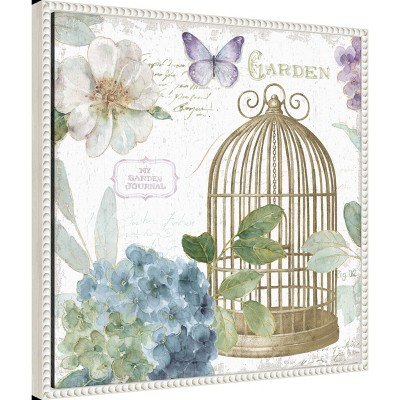 Sylvie Beaded White Framed Botanical Birdcage Canvas Art