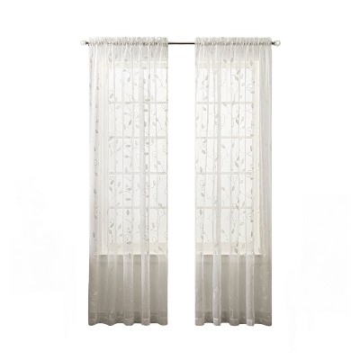 Ellis Curtain Chatham 100% Polyester Embroidered Sheer Rod Pocket Curtain Panel White