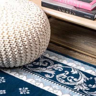 Acanthus Medallion French Border Navy/Blue Synthetic Area Rug 3x5