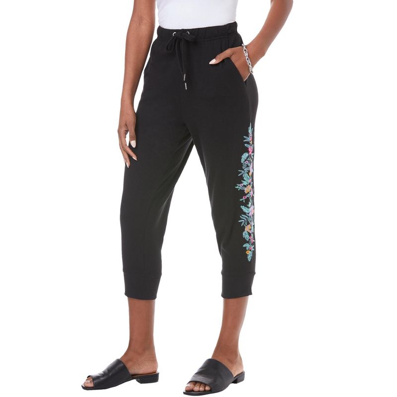 Roaman's Women's Plus Size Embroidered Jogger, 1 of 2