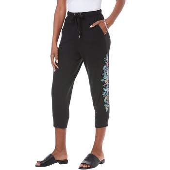 Roaman's Women's Plus Size Embroidered Jogger
