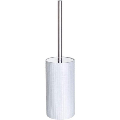 White Polyresin Toilet Brush with Holder and Silver Handle