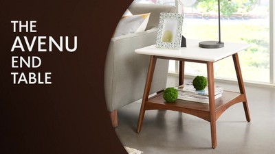Avenu Mid-Century Off-White and Pecan Square End Table