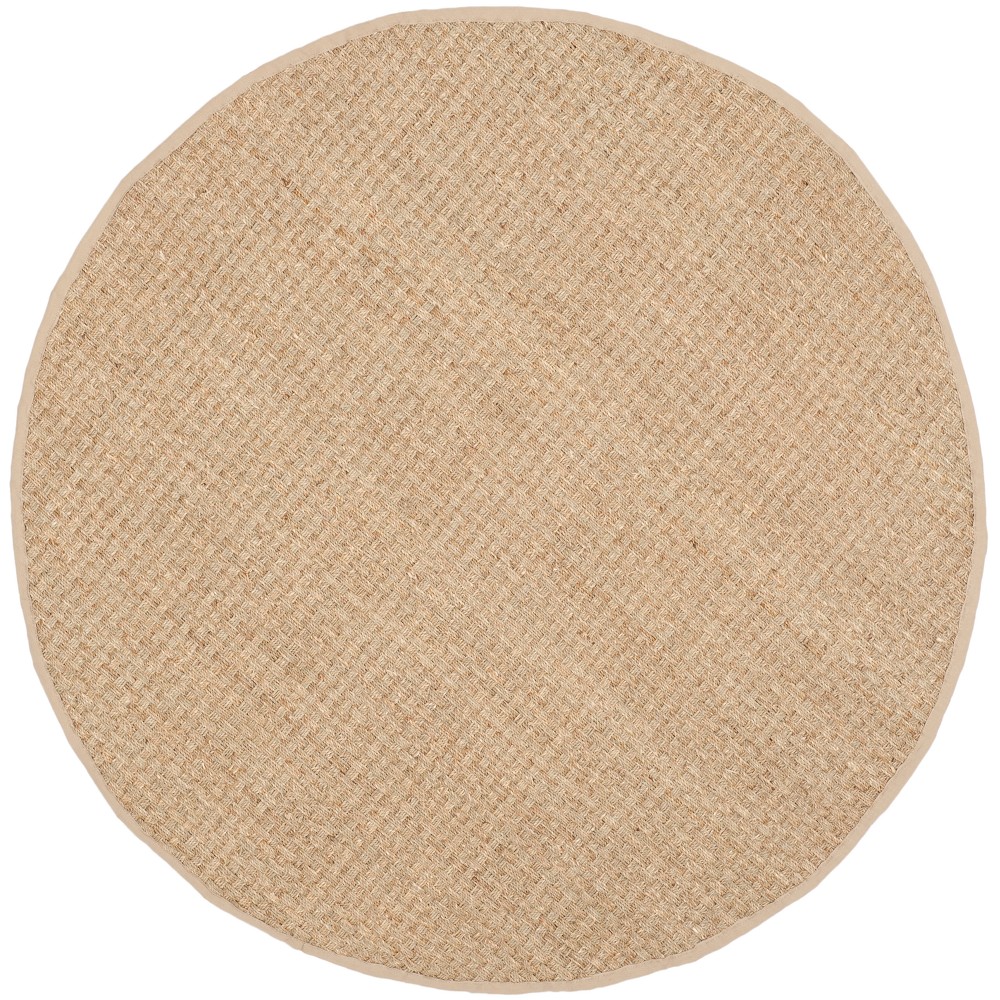 Beige/Light Blue Solid Loomed Round Accent Rug 3'