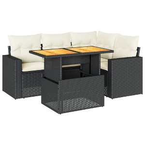 vidaXL Patio Sofa Set with Cushions Table and Lounge Seats 5 Piece Poly Rattan - Black and Cream with Storage - 1 of 4