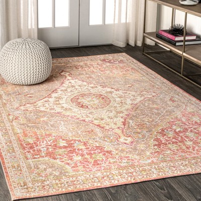 Reversible Brown and Pink Medallion Synthetic 8' x 10' Area Rug