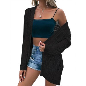 Cardigan Sweaters for Women Hollow Out Tunic Sweater Casual Open Front Long Sleeves Summer Cover-Ups - 1 of 1
