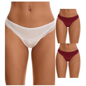 INSPIRE CHIC Women's Satin Silky Hipster Low Waisted Lace Trimmed Briefs 3 Packs - 1 of 4