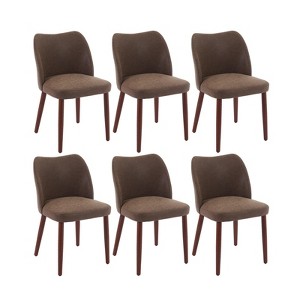 Dining Chair Set of 6, Leather Upholstered Dining Chair with Wood Legs, Wing Backrest, Wooden Kitchen Chair, Kitchen Chairs with Thick Cushions - 1 of 4