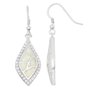 Opalata Sterling Silver White Inlay Opal w/ CZ Border Earrings - White - 1 of 2
