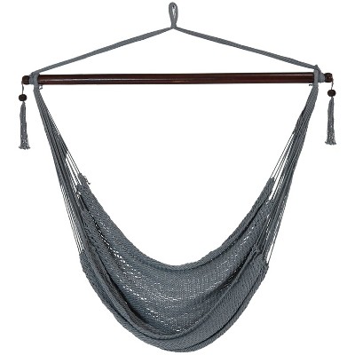 Sunnydaze Modern Boho Style Soft Spun Polyester Rope Hanging Caribbean XL Hammock Chair Swing - Gray