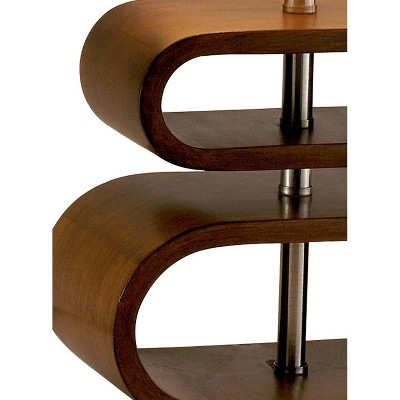 Walnut and Natural Fabric Oval Table Lamp with 3-Way Switch