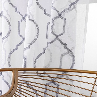 Blue Sheer Grommet Top Polyester Window Panel