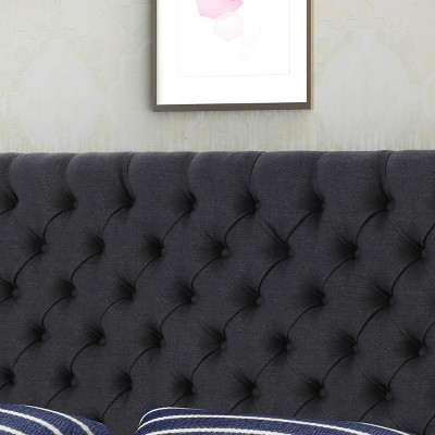Dark Charcoal Tufted Upholstered Full/Queen Headboard with Iron Legs