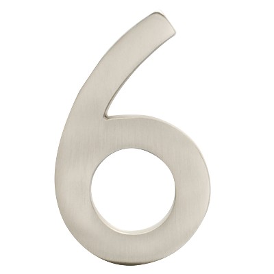 Architectural Mailbox 4" Cast Floating House Number 6 Nickel