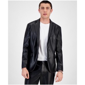 I.N.C International Concepts Mens Faux Leather Two Button Blazer Jacket, Black, Small - 1 of 1