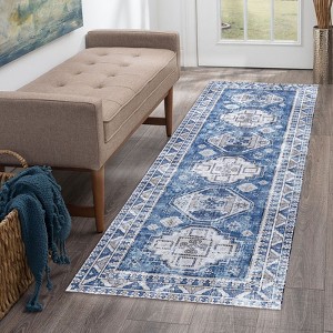 Washable Vintage Printed Rug Non Slip Low Pile Rug Soft Throw Floor Cover Foldable Indoor Carpet for Living Room Bedroom Playroom - 1 of 4